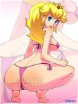  1girl barely_contained bikini blonde_hair blue_eyes layerth nintendo nipples princess_peach smile super_mario_bros. super_smash_bros. 