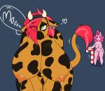 <3 1girl anthro babs_seed_(mlp) bent_over big_breasts bovine breasts cattle dialogue duo ear_piercing earth_pony english_text equine friendship_is_magic furry green_eyes hair horn horse hybrid lactating mammal milk my_little_pony nipples nude piercing pink_hair pinkie_pie_(mlp) pony pose smile somescrub text thick_thighs voluptuous wide_hips