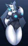 1girl 1girl android android_lillia anthro areola athletic athletic_anthro athletic_female big_breasts big_nipples blue_nipples blue_pussy breasts canid canine canis clitoris genitals hair huge_breasts inverted_nipples lips machine mammal navel nipples nude pussy r-mk robot simple_background thick_thighs wide_hips wolf