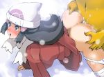 1boy 1girl ambiguous_penetration ass blue_eyes boris_(noborhys) cum cum_inside dawn dawn_(pokemon) female hikari_(pokemon) hypno interspecies male male/female nintendo outdoors outside panties_around_one_leg panties_down pokemon pokemon_(anime) pokemon_(game) pokemon_dppt snow