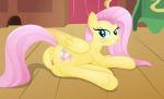 1_female 1girl ass biting_lip cutie_mark female female_pegasus fluttershy fluttershy_(mlp) friendship_is_magic lip_biting looking_at_viewer my_little_pony pegasus pussy rainbownspeedash