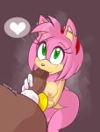 1boy 1girl amy_rose areola blush bracelet breasts dark-skinned_male ear_piercing eyelashes fellatio furry gloves green_eyes hairband heart hedgehog humanoid_penis industrial_piercing kayla-na looking_up male_pov nipples nude quills sega sonic_(series)