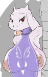 1girl anthro big_breasts breasts caprine clothing female_only furry goat huge_breasts looking_at_viewer makeup mammal mascara meme meme_attire meme_clothing nipples seii3 sweater toriel undertale video_games virgin_killer_sweater