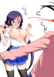 2_girls blush breasts cute green_eyes large_breasts long_hair love_live!_school_idol_project multiple_girls nipples open_shirt purple_hair school_uniform skirt toujou_nozomi yazawa_nico