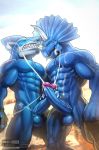 2boys cum cum_on_body cumshot dinosaur double_handjob duo ejaculation erect_penis erection frottage huge_penis large_penis male male/male male_only multiple_boys multiple_penises muscle muscles penis penis_milking penises_touching sex shark testicle testicles yaoi