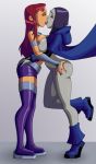 2_girls ass ass_grab bare_ass bare_breasts bottomless breasts cloak curvaceous dc_comics edit female female_only french_kiss functionally_nude groping kissing large_ass long_hair multiple_girls nude purple_hair raven_(dc) ravenravenraven red_hair short_hair starfire teen_titans thick_thighs thighs wide_hips yuri