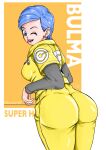  1girl 1girl anime_milf ass ass_focus big_ass big_ass big_breasts blue_eyes blue_hair bottom_heavy breasts bubble_butt bulma_brief closed_eyes clothed clothed_female clothing dat_ass dragon_ball dragon_ball_super dragon_ball_super:_super_hero dragon_ball_z ear_piercing earrings fat_ass female_focus female_only large_ass looking_at_viewer looking_back mature mature_female milf milf nipple_bulge one_eye_closed open_mouth piercing short_hair sideboob simple_background smile solo_female solo_focus tagme thick_thighs voluptuous white_background wide_hips 