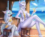  2_girls beach big_breasts caddea character_request dragon female_only fur furry mis&#039;alia ocean outside 