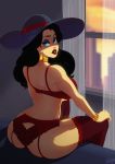 bra hat lingerie looking_at_viewer looking_back pauline red_bra sideboob sitting super_mario_odyssey tovio_rogers