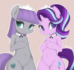 2girls animal_ears cute friendship_is_magic furry green_eyes hot long_hair looking_at_viewer maid_headdress maud_pie multicolored_hair my_little_pony purple_eyes purple_hair pussy sexy short_hair starlight_glimmer tail