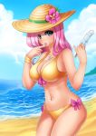 bikini breasts female fluttershy fluttershy_(mlp) friendship_is_magic front-tie_bikini hat humanized ice_cream long_hair looking_at_viewer my_little_pony partially_clothed popsicle racoonkun side-tie_bikini sun_hat yellow_bikini