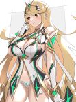  1girl alluring alternate_costume big_breasts blonde_hair cleavage gonzarez light_skin lipstick long_hair mythra nintendo orange_eyes panties wide_hips xenoblade_(series) xenoblade_chronicles_2 