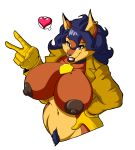 <3 1girl anthro big_breasts breasts canine carmelita_fox clothed clothing collar fox furry gloves lipstick looking_at_viewer lordstevie makeup mammal nipples open_shirt pubes sly_cooper_(series) smile v video_games