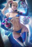  bikini_bottom bikini_top cellphone cosplay d.va d.va_(overwatch) metroid metroid_(creature) overwatch sakimichan samus_aran 