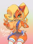 1girl 2018 anthro bandicoot big_breasts blonde_hair breasts clothed clothing coco_bandicoot crash_bandicoot_(series) digital_media_(artwork) furry gradient_background green_eyes hair long_hair looking_at_viewer mammal marsupial sif simple_background v video_games