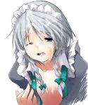  1girl braid cum cum_in_mouth facial fujisaki_hikari hands izayoi_sakuya open_clothes open_shirt sakuya_izayoi shirt short_hair silver_hair solo touhou twin_braids 