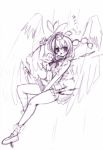  1girl aya_shameimaru female geta hat looking_at_viewer monochrome open_mouth seo_tatsuya shameimaru_aya sketch solo tengu-geta touhou 