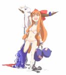 bra drunk female flat_chest ibuki_suika leg_lift lingerie mokeo nipple_slip nipples orange_eyes orange_hair panties standing suika_ibuki touhou underwear