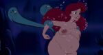 1girl 80s animal bbw big_belly big_breasts blue_eyes chubby clenched_hand clenched_teeth completely_nude_female disney eel endured_face female_human flotsam jetsam looking_to_the_side navel nude nude_filter obese overweight_female parted_lips plant plump princess_ariel puffy_nipples red_hair red_lipstick redhead restrained screen_capture screenshot_edit shocked someraindropsonroses_(artist) the_little_mermaid underwater vulva