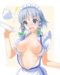  1girl bad_id blue_eyes blush bra braid breasts erect_nipples female hairband izayoi_sakuya lingerie maid nipples open_clothes open_shirt ribbon sakuya_izayoi shirt short_hair solo touhou twin_braids underwear wardrobe_malfunction wet yuugiri yuugiri_(artist) yuugiri_(illustyard) 