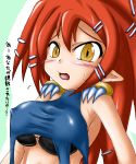  beastmaster_(disgaea) big_hair blushing blushing_at_viewer disgaea disgaea_(series) huge_breasts pointed_ears red_hair underboob yellow_eyes 