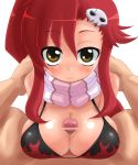 1girl arekishi bikini bikini_top blush breasts censored erection huge_breasts kakuretenai large_breasts paizuri paizuri_under_clothes penis pointless_censoring ponytail pov red_hair scarf simon soft_breasts solo_focus swimsuit tengen_toppa_gurren_lagann yellow_eyes yoko_littner