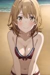  1girl alluring amber_eyes amber_hair beach cleavage isshiki_iroha medium_breasts nios ocean on_knees yahari_ore_no_seishun_lovecome_wa_machigatteiru. 