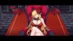 big_breasts black_gloves blonde_hair crossed_legs dungeon flower_in_hair game_cg grin hanabi_fuusen huge_breasts looking_at_viewer mango_party nipples nude_female pointy_ears red_eyes take_me_to_the_dungeon throne throne_room vampire vampire_queen_(take_me_to_the_dungeon) video_game_character