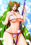 alluring athletic_female big_breasts bikini cleavage female_abs fit_female green_eyes green_hair jadenkaiba kid_icarus nintendo palutena pin_up staff