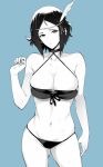 1girl 1girl alluring big_breasts bikini black_hair cleavage fire_emblem fire_emblem_awakening fire_emblem_heroes high_resolution messatsu_tan monochrome nintendo noire_(fire_emblem) noire_(summer)_(fire_emblem) swimsuit