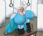 blonde_hair blue_eyes confade disney elsa elsa_(frozen) frozen_(movie) gigantic_ass gigantic_breasts hourglass_figure lactation milking_machine single_braid