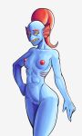 1girl 2d 2d_(artwork) abs annoyed anthro anthro_only blue_body blue_skin breasts completely_nude completely_nude_female cowboy_shot digital_media_(artwork) ear_fins female female_abs female_anthro female_only fins fish fish_girl fours_(artist) gills hair hand_on_hip head_fins hi_res long_hair looking_at_viewer marine merfolk monster monster_girl muscle muscular muscular_anthro muscular_female naked_female nipples non-mammal_breasts non-mammal_nipples nude nude_female ponytail pussy red_hair red_ponytail redraw scar scar_across_eye sharp_teeth simple_background slit_pupils small_breasts solo solo_anthro solo_female teeth twitter undertale undertale_(series) undyne video_game_character video_games white_background yellow_sclera yellow_teeth