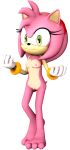 1girl 3d 3d_(artwork) 5_fingers amy_rose anthro barefoot black_nose breasts eyelashes feet fingers gloves green_eyes hair headband hedgehog navel nipples nude pink_body pink_hair png pussy rarequinez sega small_breasts sonic_the_hedgehog_(series) standing tan_body