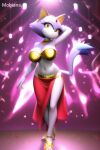 1girl ai_generated amber_eyes anthro belly_dancer belly_dancer_outfit big_breasts blaze_the_cat breasts cat cat_ears cat_tail cleavage domestic_cat feline felis forehead_jewel furry harem_girl harem_outfit huge_breasts looking_at_viewer mammal mobians.ai navel purple_fur sandals sarong sega sonic_the_hedgehog_(series) white_fur