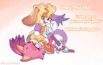 2girls anilingus anthro anus ass blaze_the_cat cream_the_rabbit domestic_cat facesitting female_only furry happy interspecies kneel kusokeeki leg_grab licking_ass looking_back looking_pleasured lying lying_on_back rabbit rabbit_ears sega sex sitting_on_person sonic_the_hedgehog_(series) text yuri