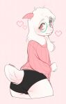  1boy 2d 2d_(artwork) anthro anthro_only artist_name ass black_shorts caprine clothed clothing colored deltarune digital_media_(artwork) femboy fur furry furry_only girly glasses goat goat_boy green_glasses heart high_res looking_at_viewer male male_anthro male_only mammal myoukky pink_background pink_eyes pink_horns polka_dot_background ralsei ralsei_with_white_fur solo_anthro solo_male tail undertale_(series) video_game_character video_games white_fur 