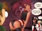  1girl ass barbie_wire_(human) bent_over blitzo_(helluva_boss) demon female_only helluva_boss leggings long_hair looking_back moxxie_(helluva_boss) moxxine_(helluva_boss) presenting_ass red_hair vivienne_medrano vivzmind 