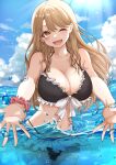 1girl alluring amber_eyes amber_hair beach big_breasts bikini cleavage hair_down isshiki_iroha ocean wet wink yahari_ore_no_seishun_lovecome_wa_machigatteiru. ライト