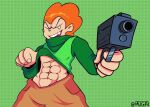  1boy 2d 2d_(artwork) abs animated artist_name buff digital_media_(artwork) flashing friday_night_funkin gif ginger green_background gun human human_only loop male male_focus male_only muga_(artist) muscular newgrounds pico&#039;s_school pico_(newgrounds) simple_background solo_focus solo_human solo_male video_game_character video_games 