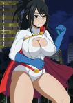  1girl alternate_costume big_breasts black_hair boku_no_hero_academia breasts bryaxrt cape cleavage_cutout cosplay female_only huge_breasts impossible_clothes leotard long_hair massive_breasts milf my_hero_academia nana_shimura power_girl power_girl_(cosplay) revealing_clothes shimura_nana solo_female 