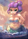 1girl 1girl breasts cala_maria cleavage cuphead_(game) cutesexyrobutts lipstick looking_at_viewer mascara mermaid monster_girl navel ocean wide_hips