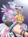 1girl angewomon ass blush breasts breasts_outside cum cum_in_pussy digihentai digimon enjoy_sex golden_hair jzcum legs naked nice_legs nipples penis semen smile weregarurumon wings