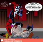  2girls barbara_gordon batgirl batman_(series) batman_the_animated_series dc_comics dcau handcuffed harleen_quinzel harley_quinn hydrabomb lube nude sex strap-on yuri 