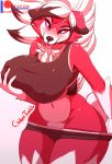 1girl 1girl anthro blush breasts canine civibes digital_media_(artwork) fur furry high_res lycanroc mammal midnight_lycanroc nintendo pokémon pokémon_(species) simple_background smile tongue video_games white_fur