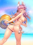  animal_ears animal_tail arms_behind_back ass_focus beach big_breasts bikini_pull blue_sky ears_through_headwear erect_nipples exhibitionism fate/grand_order fate_(series) happy hot invitation long_hair looking_at_viewer looking_back lucknight micro_bikini one_eye_closed pink_hair presenting_anus puffy_pussy strap_gap tamamo_no_mae_(fate) tight_anus tongue_out topless 