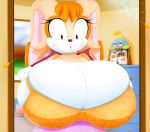 1girl 2018 anthro blush bra breast_expansion breasts clothed clothing cream_the_rabbit crown eyewear full_of_milk furry huge_breasts hyper insanely_hot lagomorph male mammal photo_(object) rabbit sega sexy sexy_body sexy_breasts slickehedge source_request sunglasses underwear vanilla_the_rabbit