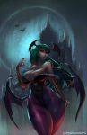 1girl 1girl big_breasts breasts cameltoe capcom cleavage clothed_navel cutesexyrobutts darkstalkers demon_wings detached_sleeves elbow_gloves green_eyes green_hair long_hair morrigan_aensland shiny shiny_skin standing thick_thighs thighs wide_hips wings