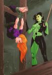  2_girls 2girls barefoot bdsm cane disney female female_only kim_possible kimberly_ann_possible rope shego upside-down yaroze33_(artist) 