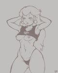 arms_above_head breasts monochrome nintendo nipple_piercing panties princess_peach shirt_up super_mario_bros.