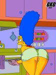  1girl ass bent_over big_ass blush clothed clothing dress female female_only gkg hips human jewelry kitchen marge_simpson mature mature_female milf miniskirt mother necklace oven_mitts parent pussy shaved_pussy smile the_simpsons thighs yellow_skin 